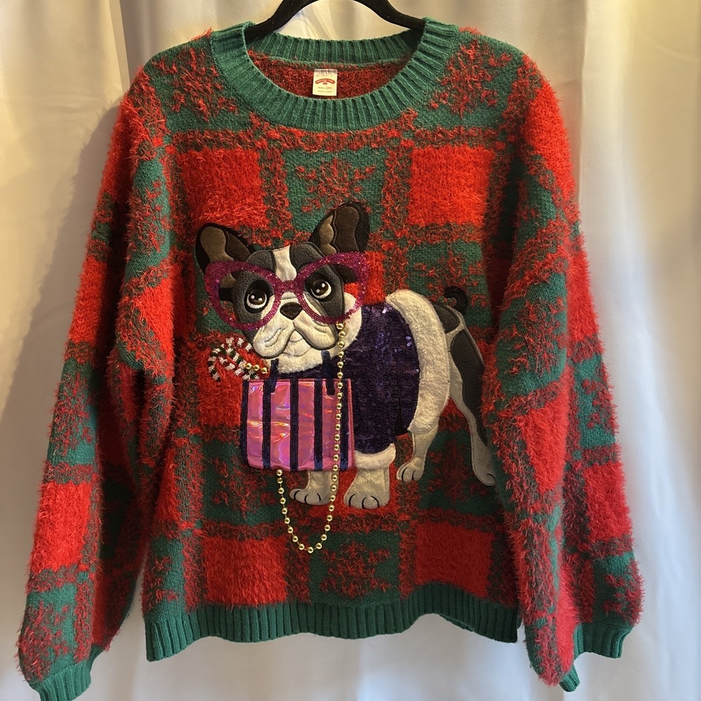 Holiday‎ Time Ugly Christmas Sweater French Bulldog Boston Terrier Knit Size XXL